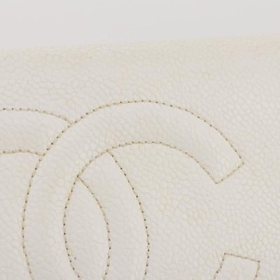 CHANEL Chain Shoulder Bag Caviar Skin White Gold CC Auth 204805 - 0