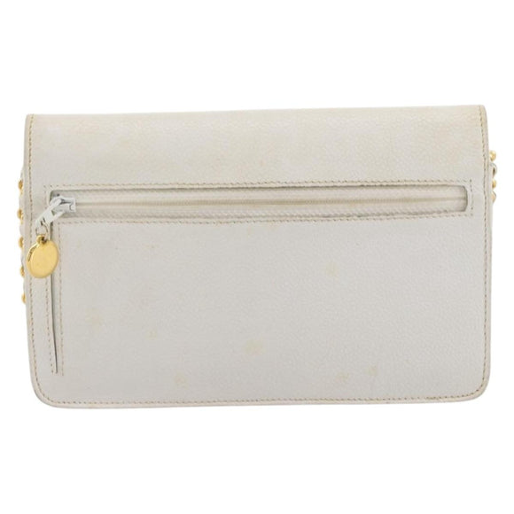 CHANEL Chain Shoulder Bag Caviar Skin White Gold CC Auth 204805