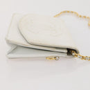 CHANEL Chain Shoulder Bag Caviar Skin White Gold CC Auth 204805-5