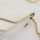 CHANEL Chain Shoulder Bag Caviar Skin White Gold CC Auth 204805-14