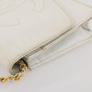 CHANEL Chain Shoulder Bag Caviar Skin White Gold CC Auth 204805-7