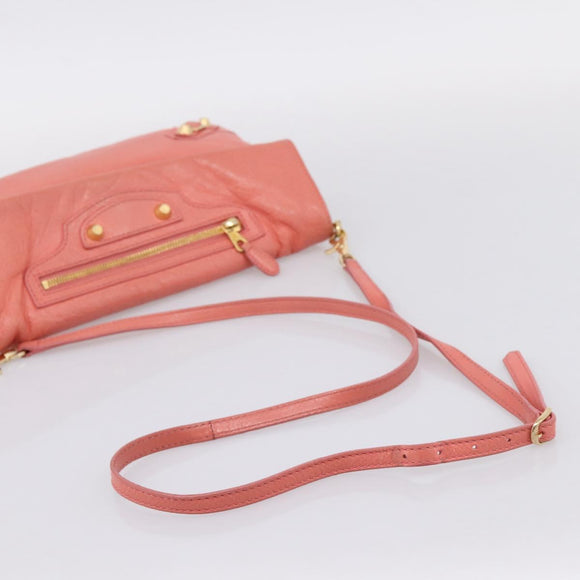 BALENCIAGA Giant Envelope Shoulder Bag Leather Pink Gold Auth 204813A