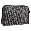 Christian Dior Trotter Canvas Clutch Bag Navy Silver Auth 204822-1