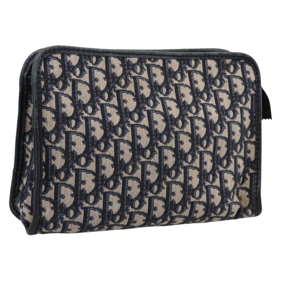 Christian Dior Trotter Canvas Clutch Bag Navy Silver Auth 204822