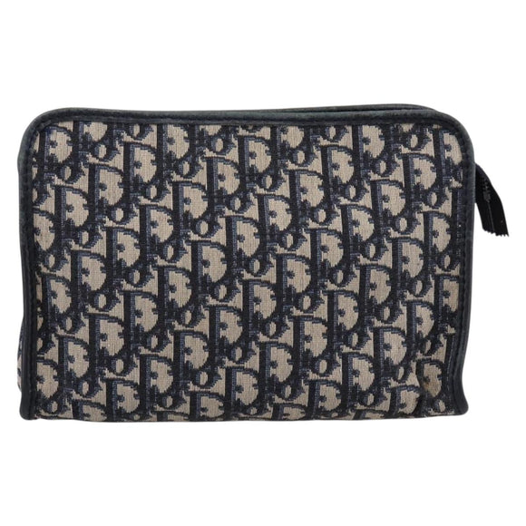 Christian Dior Trotter Canvas Clutch Bag Navy Silver Auth 204822