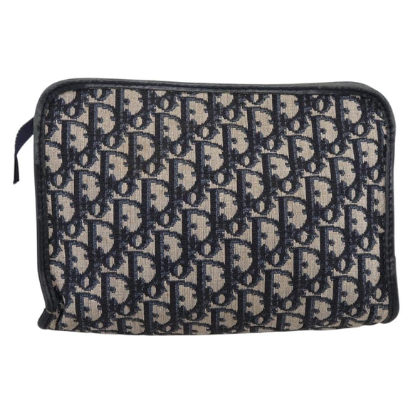 Christian Dior Trotter Canvas Clutch Bag Navy Silver Auth 204822