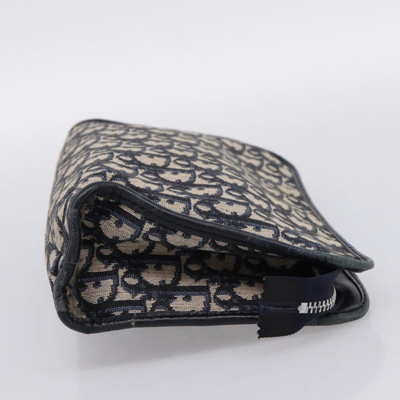Christian Dior Trotter Canvas Clutch Bag Navy Silver Auth 204822