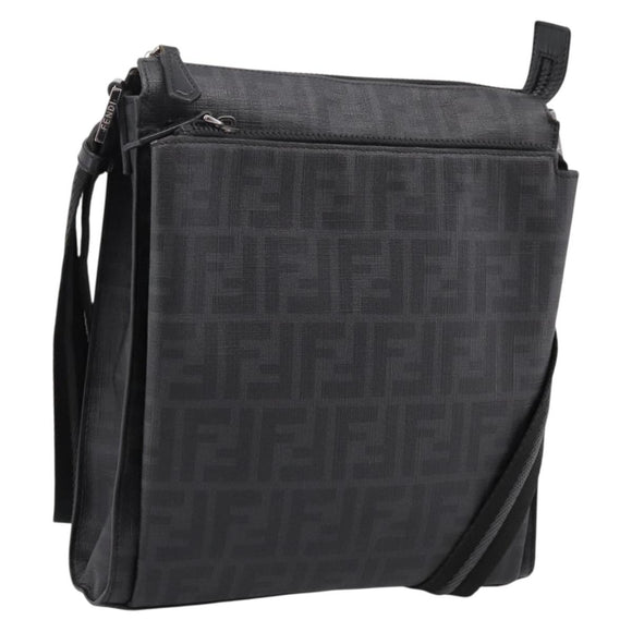 FENDI Zucca Canvas Shoulder Bag PVC Black Silver Auth 204826A