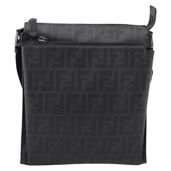 FENDI Zucca Canvas Shoulder Bag PVC Black Silver Auth 204826A