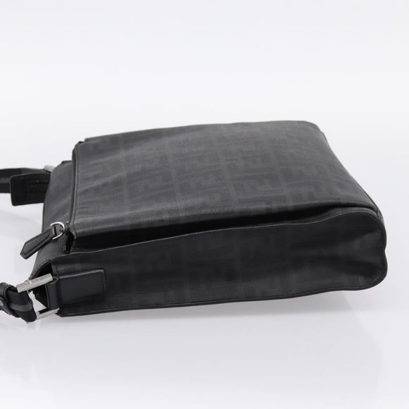FENDI Zucca Canvas Shoulder Bag PVC Black Silver Auth 204826A