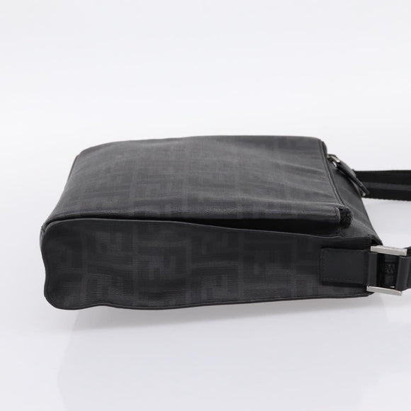 FENDI Zucca Canvas Shoulder Bag PVC Black Silver Auth 204826A