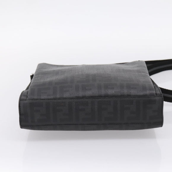 FENDI Zucca Canvas Shoulder Bag PVC Black Silver Auth 204826A