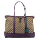 GUCCI GG Canvas Tote Bag Beige Gold 282325 Auth 204828-2