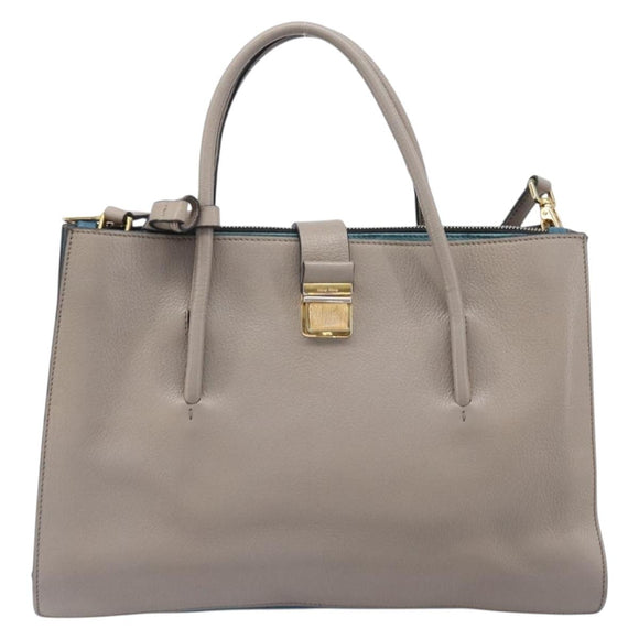 Miu Miu Hand Bag Leather 2way Gray Gold Auth 204830A