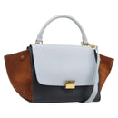CELINE Trapeze Hand Bag Leather 2way Light Blue Gold Auth 204832V-1