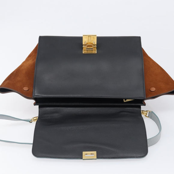 CELINE Trapeze Hand Bag Leather 2way Light Blue Gold Auth 204832V