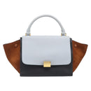 CELINE Trapeze Hand Bag Leather 2way Light Blue Gold Auth 204832V-13