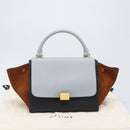 CELINE Trapeze Hand Bag Leather 2way Light Blue Gold Auth 204832V-12