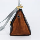 CELINE Trapeze Hand Bag Leather 2way Light Blue Gold Auth 204832V-3