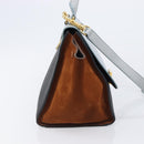 CELINE Trapeze Hand Bag Leather 2way Light Blue Gold Auth 204832V-4