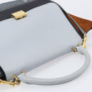 CELINE Trapeze Hand Bag Leather 2way Light Blue Gold Auth 204832V-6