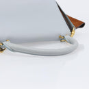 CELINE Trapeze Hand Bag Leather 2way Light Blue Gold Auth 204832V-7