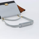 CELINE Trapeze Hand Bag Leather 2way Light Blue Gold Auth 204832V-8