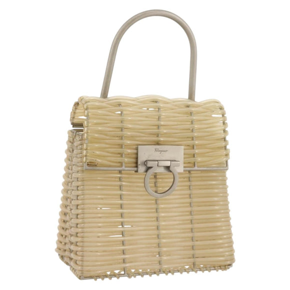 Salvatore Ferragamo Gancini Hand Bag Vinyl Clear Silver Auth 204833