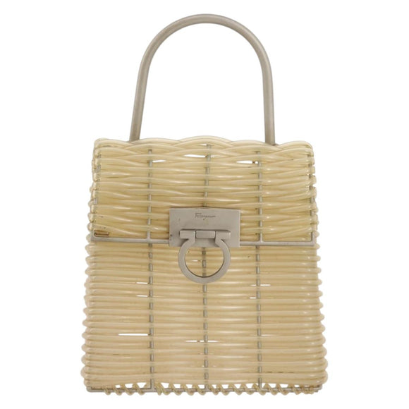 Salvatore Ferragamo Gancini Hand Bag Vinyl Clear Silver Auth 204833