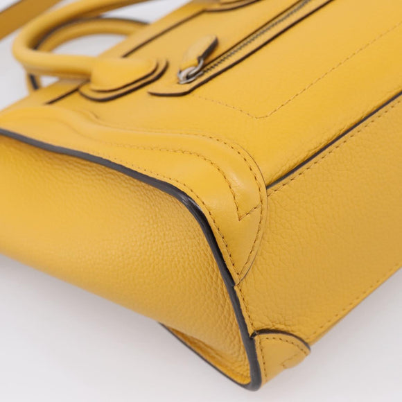 CELINE Luggage Nano Hand Bag Leather 2way Yellow Gold Auth 204834M