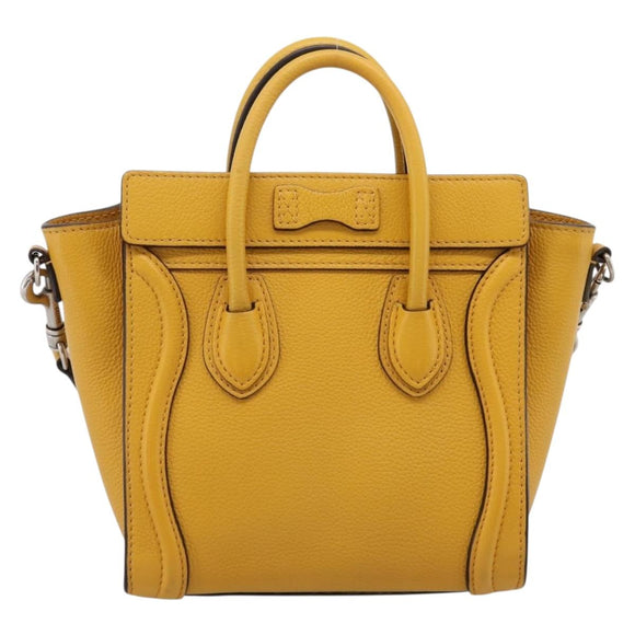 CELINE Luggage Nano Hand Bag Leather 2way Yellow Gold Auth 204834M