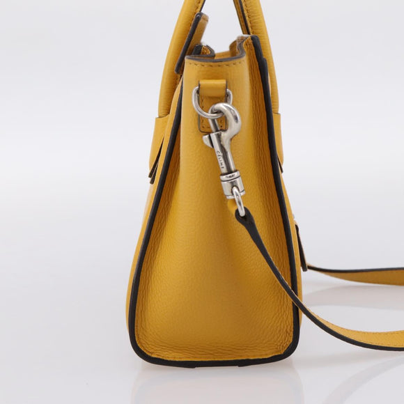 CELINE Luggage Nano Hand Bag Leather 2way Yellow Gold Auth 204834M