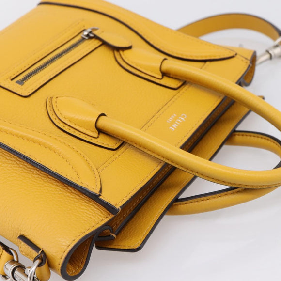 CELINE Luggage Nano Hand Bag Leather 2way Yellow Gold Auth 204834M