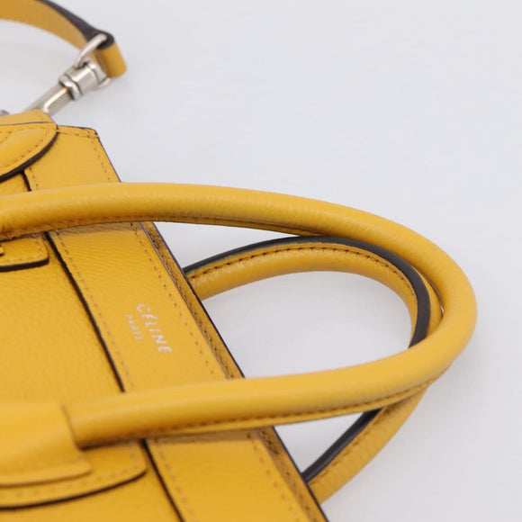 CELINE Luggage Nano Hand Bag Leather 2way Yellow Gold Auth 204834M