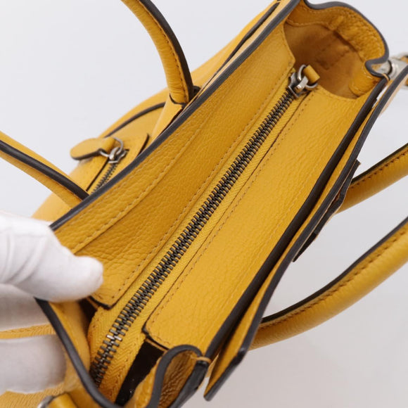 CELINE Luggage Nano Hand Bag Leather 2way Yellow Gold Auth 204834M