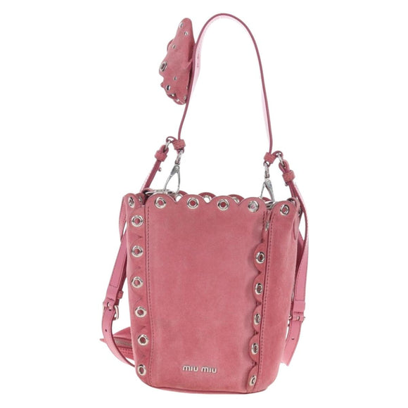 Miu Miu Shoulder Bag Suede Pink Silver Auth 204837A
