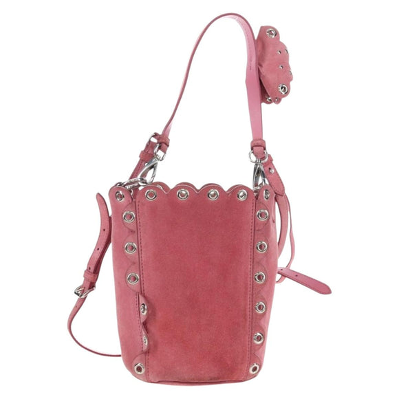 Miu Miu Shoulder Bag Suede Pink Silver Auth 204837A