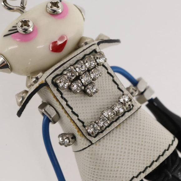 PRADA Robot Key Holder Saffiano leather White LV Auth 204840M