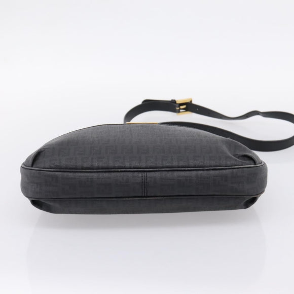 FENDI Zucchino Canvas Shoulder Bag PVC Black Gold Auth 204845
