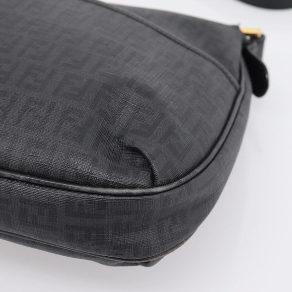 FENDI Zucchino Canvas Shoulder Bag PVC Black Gold Auth 204845