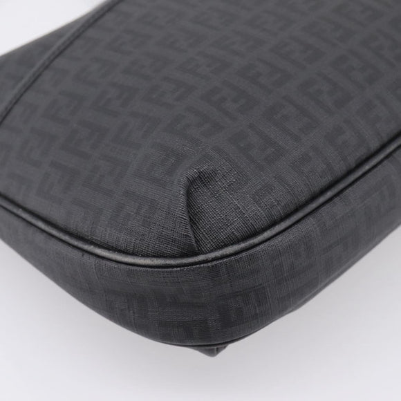 FENDI Zucchino Canvas Shoulder Bag PVC Black Gold Auth 204845