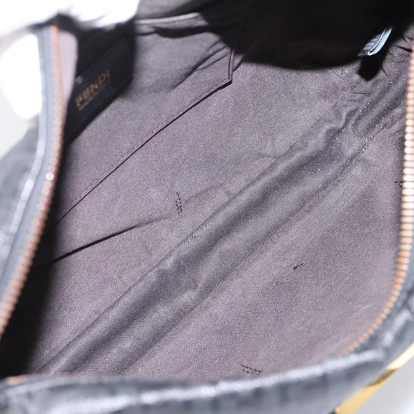 FENDI Zucchino Canvas Shoulder Bag PVC Black Gold Auth 204845