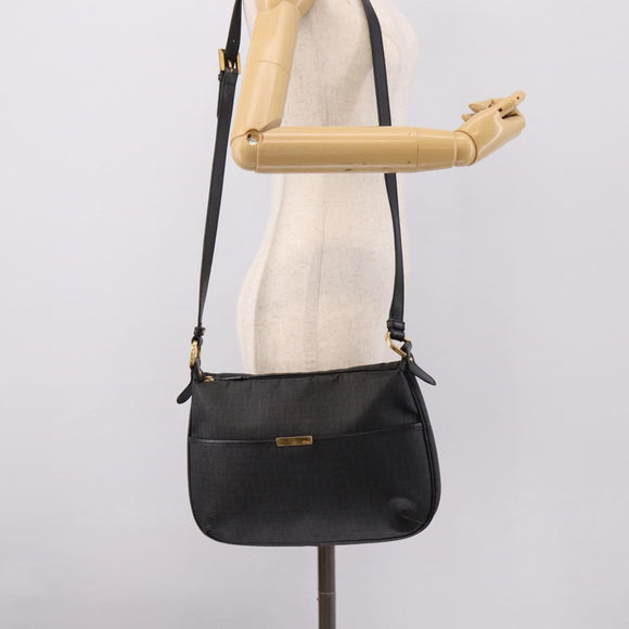 FENDI Zucchino Canvas Shoulder Bag PVC Black Gold Auth 204845