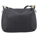 FENDI Zucchino Canvas Shoulder Bag PVC Black Gold Auth 204845-2
