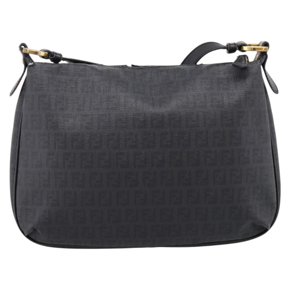 FENDI Zucchino Canvas Shoulder Bag PVC Black Gold Auth 204845
