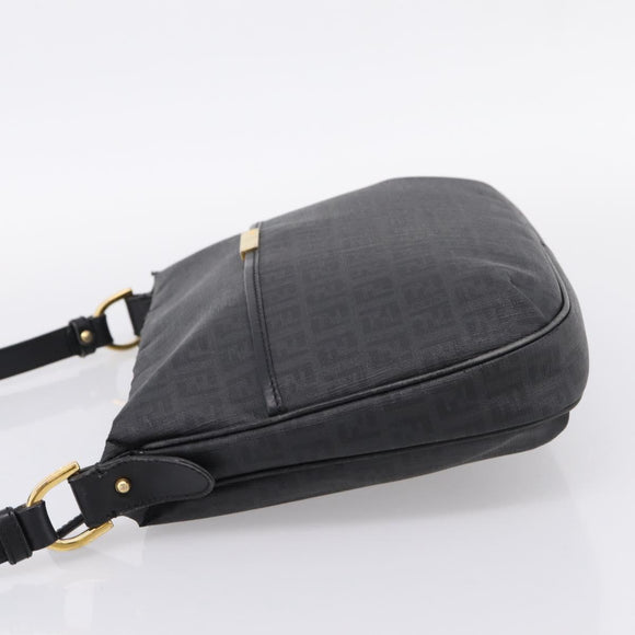 FENDI Zucchino Canvas Shoulder Bag PVC Black Gold Auth 204845