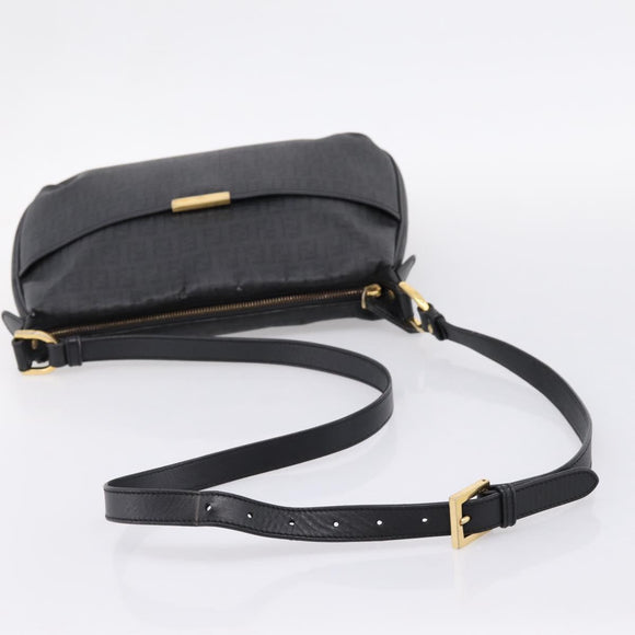 FENDI Zucchino Canvas Shoulder Bag PVC Black Gold Auth 204845