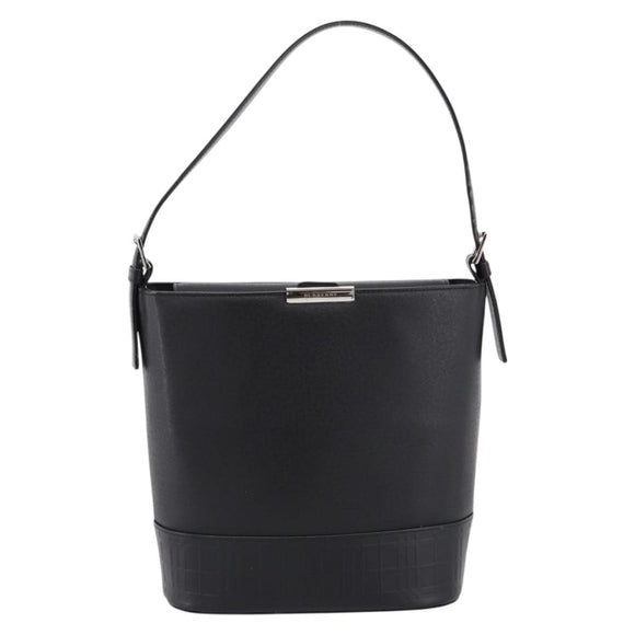 BURBERRY Shoulder Bag Leather Black Silver Auth 204846