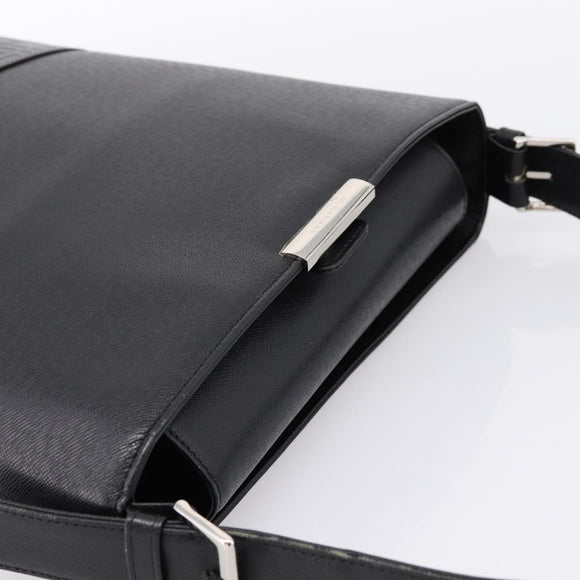 BURBERRY Shoulder Bag Leather Black Silver Auth 204846
