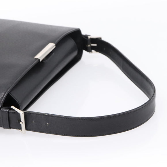 BURBERRY Shoulder Bag Leather Black Silver Auth 204846